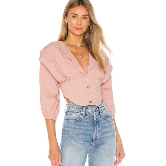 Revolve Song of Style Eunice Ruched Cinched Waist Corset Top in Blush XS - Picture 1 of 10